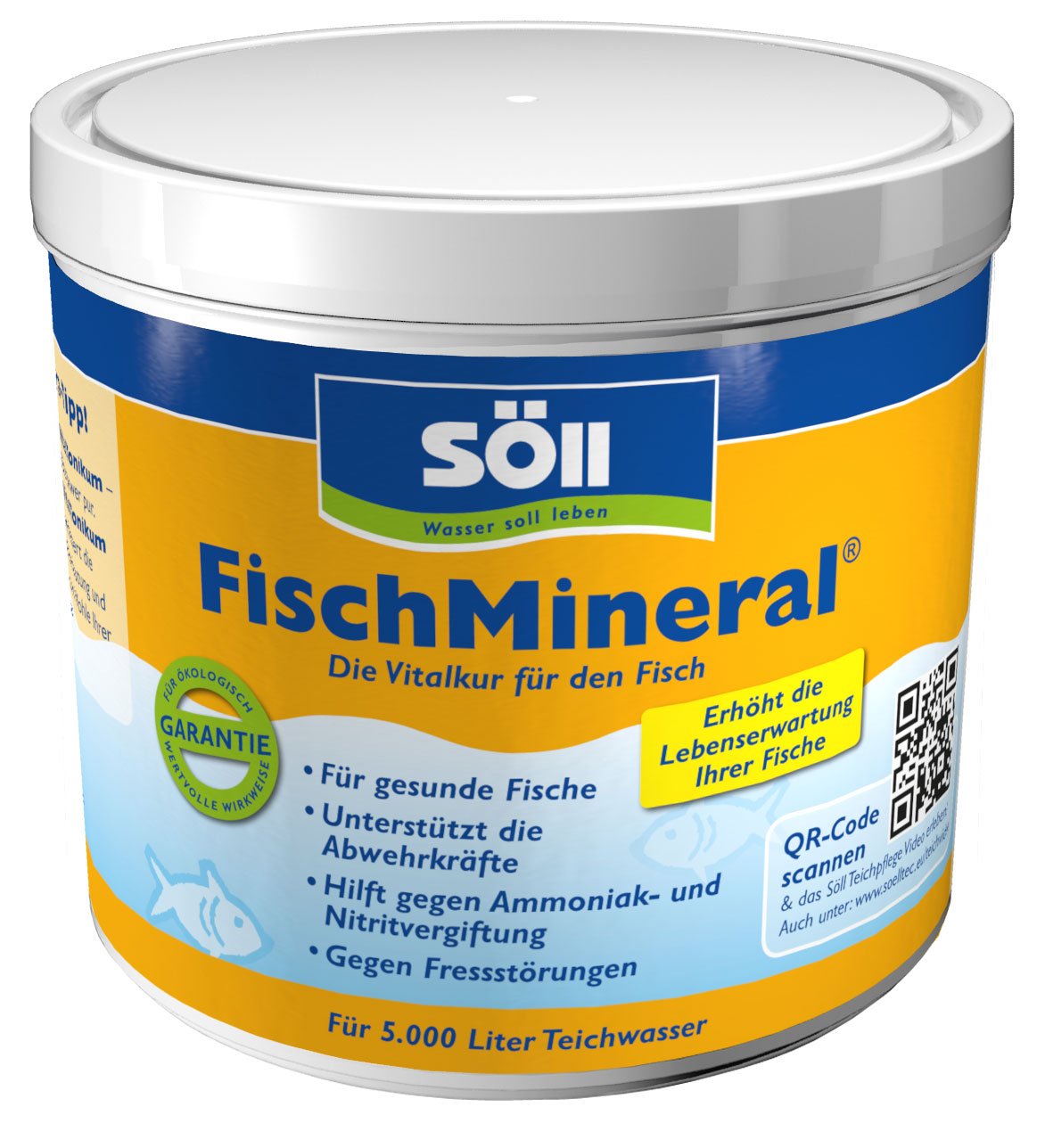 Söll 82717 FischMineral, 500 g - Vitalkur für Teichfische - Fischpflegemittel entgiftet, neutralisiert, optimiert Wasser mit lebenswichtigen Mineralien - vitale Fische im Fischteich, Gartenteich, Koiteich