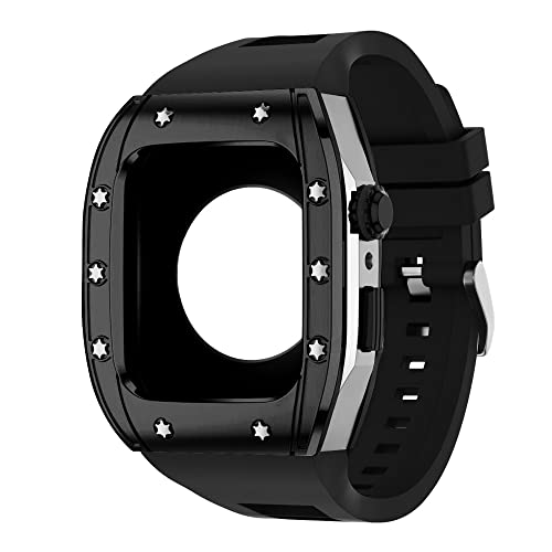 KANUZ Edelstahl-Gehäuse für Apple Watch Serie 8, 45 mm, Armbandzubehör, DIY-Modifikationsset, Abdeckung für iWatch 7, 6, SE, 5, 4,44 mm (Farbe: A, Größe: 45 mm für 7)