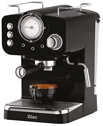 Zilan Espressomaschine mit Milchaufschäumer | Siebträgermaschine | Cappuccinomaschine | Siebträger Kaffeemaschine | 1,25L Wassertank | 15 bar | Retro Design