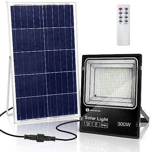 Aigostar 300W Solar Strahler Außen,Superhelles LED Flutlichter mit Solarpanel, Kaltweiß 6500K,IP66 Schutzgrad Solarstrahler Scheinwerfer Außenstrahler für Garten, Tür, Hof,Garage,etc.