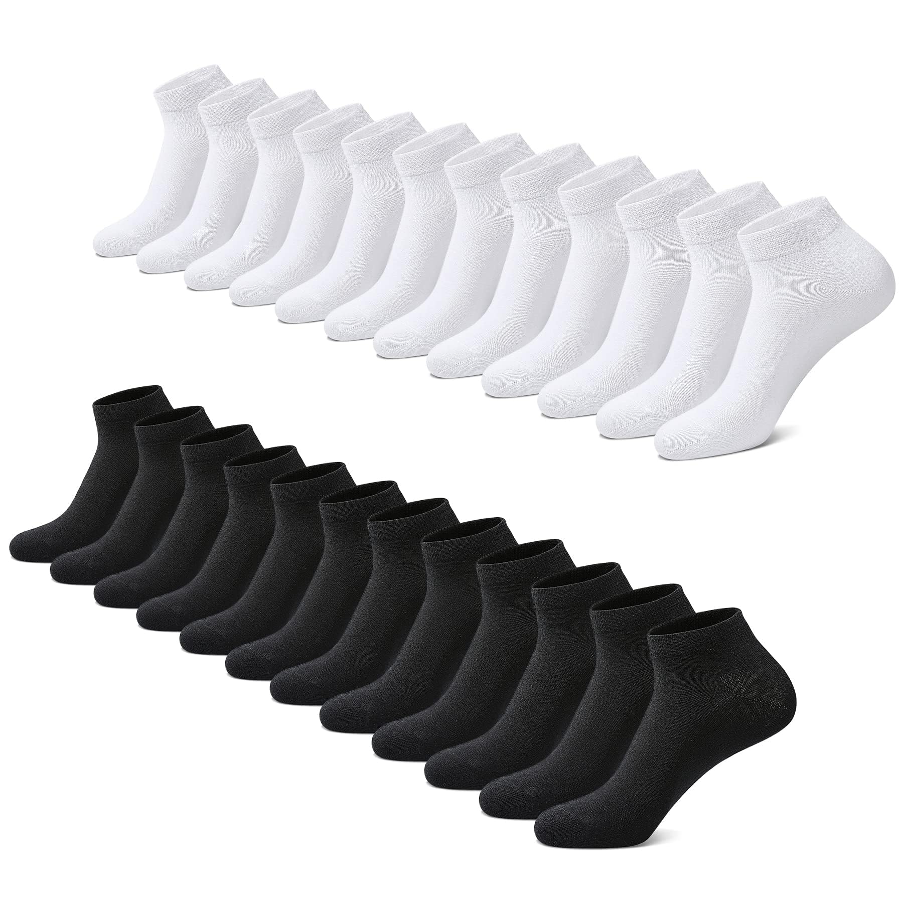 FALARY Sneaker Socken Herren Damen 12 Paar Kurze Halbsocken Baumwolle-SchwarzWeiß-47-50