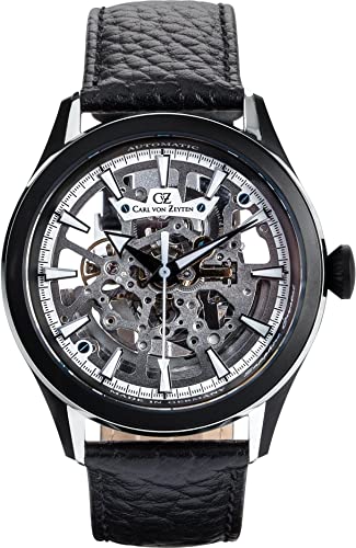 Carl von Zeyten Herren Analog Automatik Uhr mit Leder Armband CVZ0065BKWS