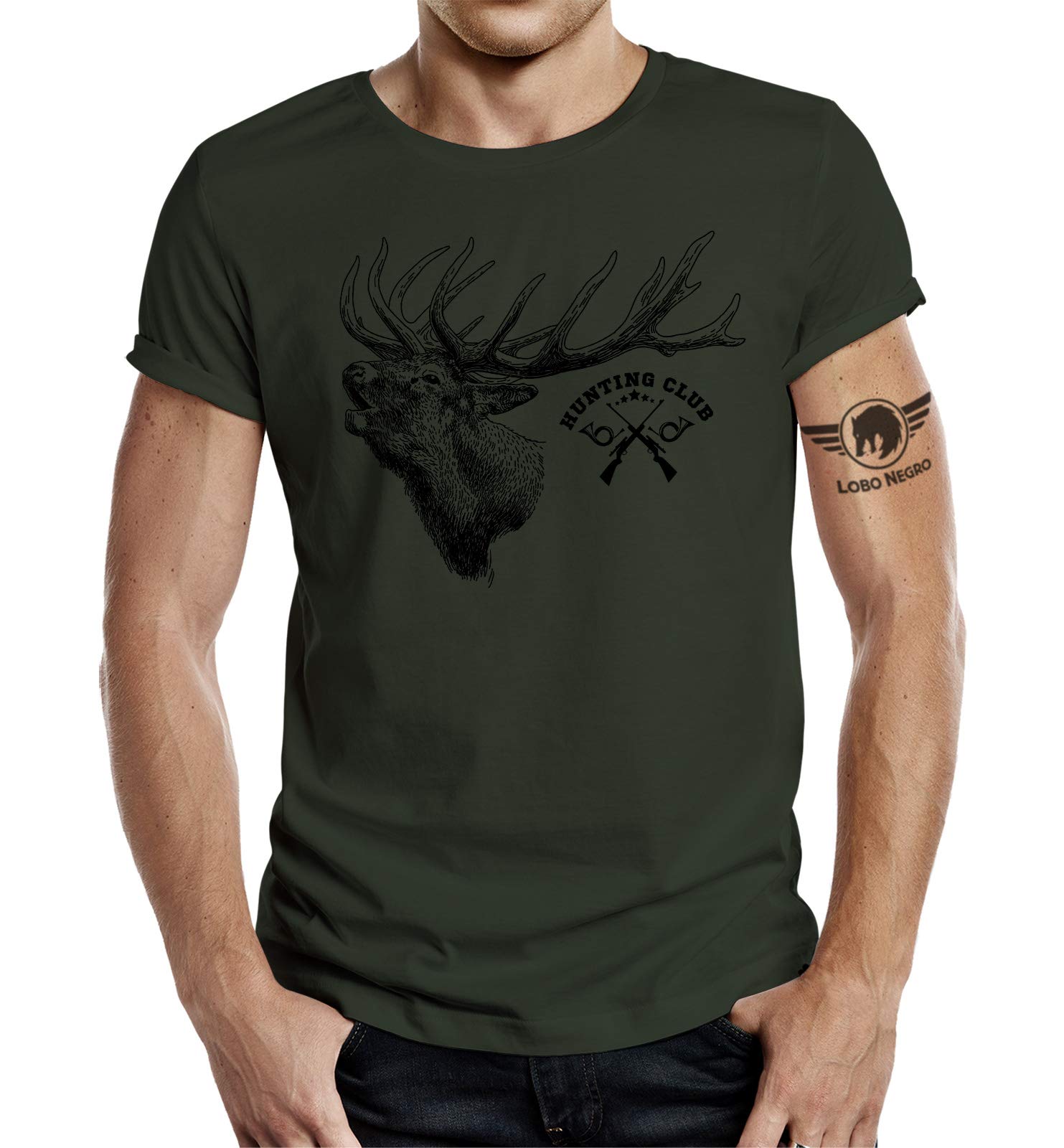 Jäger T-Shirt: Hunting Club Hirsch Oliv