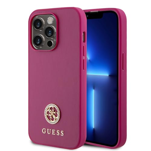 CG MOBILE Guess PU Metal 4G Strass Hülle für iPhone 15 Pro Max (Pink)