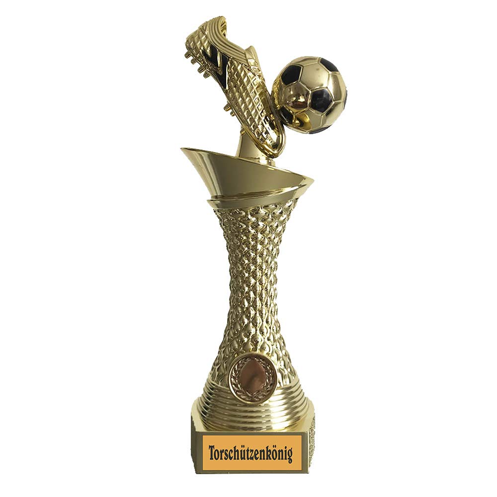 Larius Group Fußball Pokal mit Wunschtext Extra Groß (270mm, 430gr.) mit/ohne Wunschgravur, Trophäe Ehrenpreis Goldener Schuh 1 Platz (Torschützenkönig)