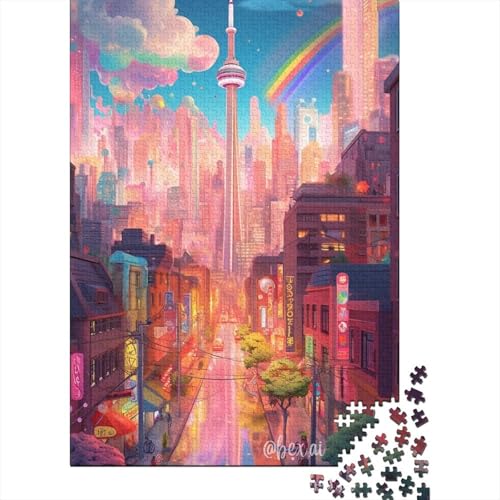 Sweet City Holzpuzzle für Erwachsene, Puzzle, Kunstpuzzle für Erwachsene, 1000 Teile, Spielspielzeug für Erwachsene, Familienpuzzle, Geschenk (Größe 75x50cm)