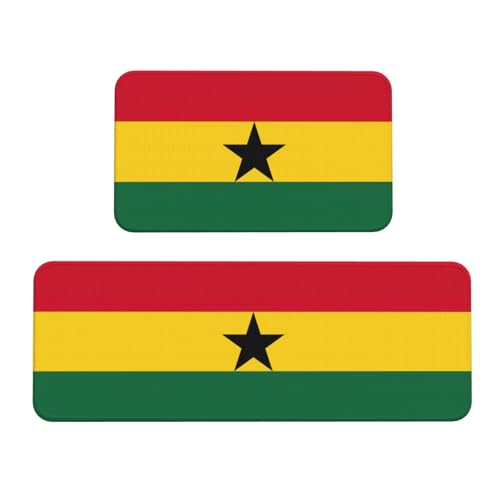 YQxwJL Küchenmatte, Motiv: Flagge von Ghana, 2-teilig, rutschfest, wasserdicht, für Flur, Büro