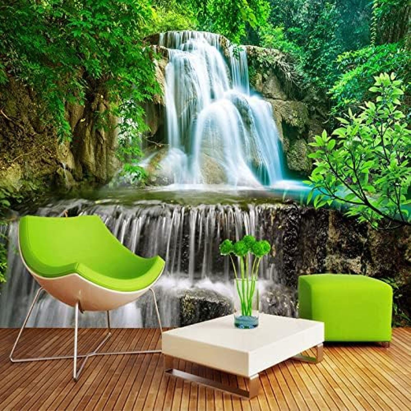 XLMING Grüner Wald Wasserfall Natur Landschaft Gemälde 3D Tapete Wohnzimmer Sofa Schlafzimmer Esszimmer Home Dekoration Wand-430cm×300cm