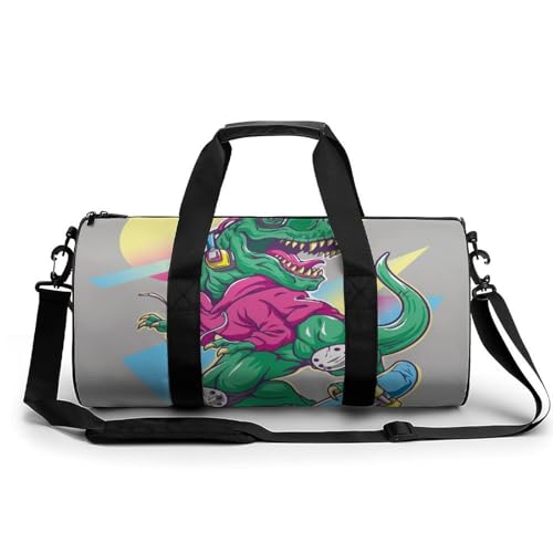 Skateboard Dinosaurier Sport Duffel Bag Sporttasche Reisetasche Handgepäck Tasche Schwimmtasche Weekender Bag 45x23x23cm