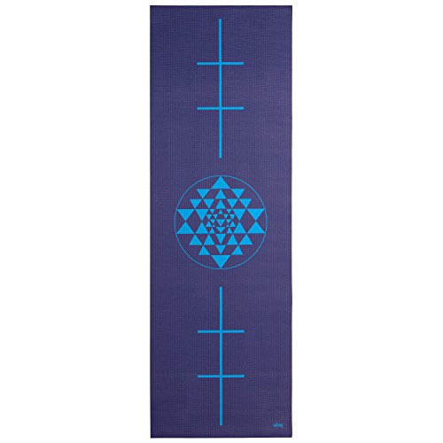 Yogamatte der LEELA COLLECTION, PVC-Matte mit Öko-Tex, dunkelblau, bedruckt mit hellblauem Design-Print „YANTRA“, Sticky Mat