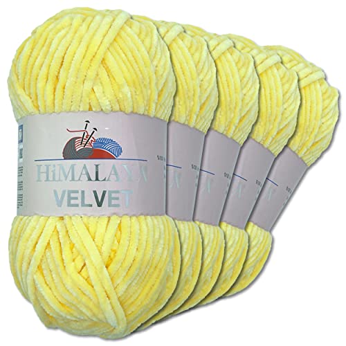 Frida's Wollhaus Himalaya 5 x 100 g Velvet Chenille-Wolle Handarbeit Amigurumi 42 Farben (90002 | Sonnengelb)