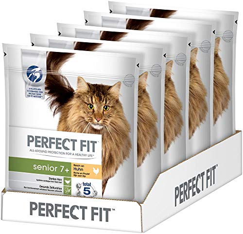 Perfect Fit Katzenfutter Trockenfutter Senior 7+ Reich an Huhn, 5 Beutel (5 x 750g)