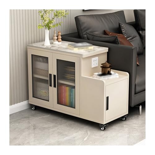 FUHAI-666 Wohnzimmer-Aufbewahrungsschrank, Sofa-Sideboard, Sofa-Beistelltisch, beweglicher multifunktionaler Beistelltisch, Trennwand, Teebar-Maschine(Cream+Gray,40x90cm)