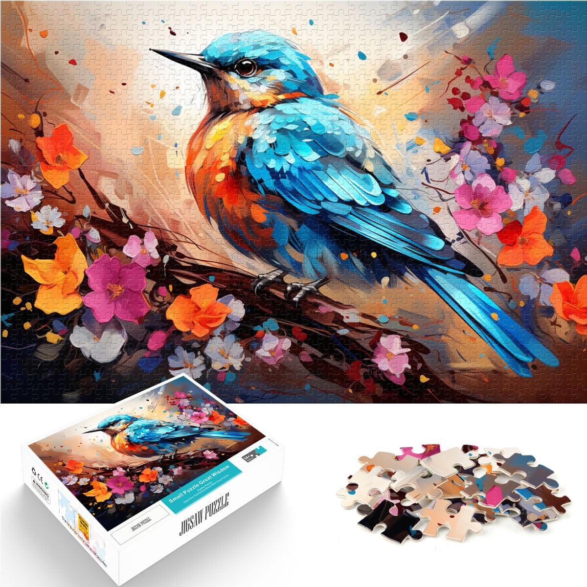 Puzzles für farbenfrohe Vogel- und Blumenkunst, 1000-teiliges Puzzlespiel, Holzpuzzle mit vollständig ineinander greifenden und zufällig geformten Teilen, 1000 Stück (50 x 75 cm)