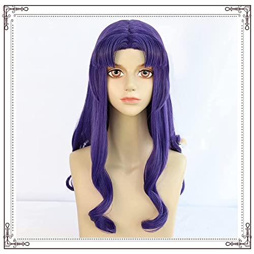 LINLINCD-Wig Anime Cosplay Eva New Century Evangelion Misato Katsura Cosplay Perücke mit mittlerem Scheitel lila Locken