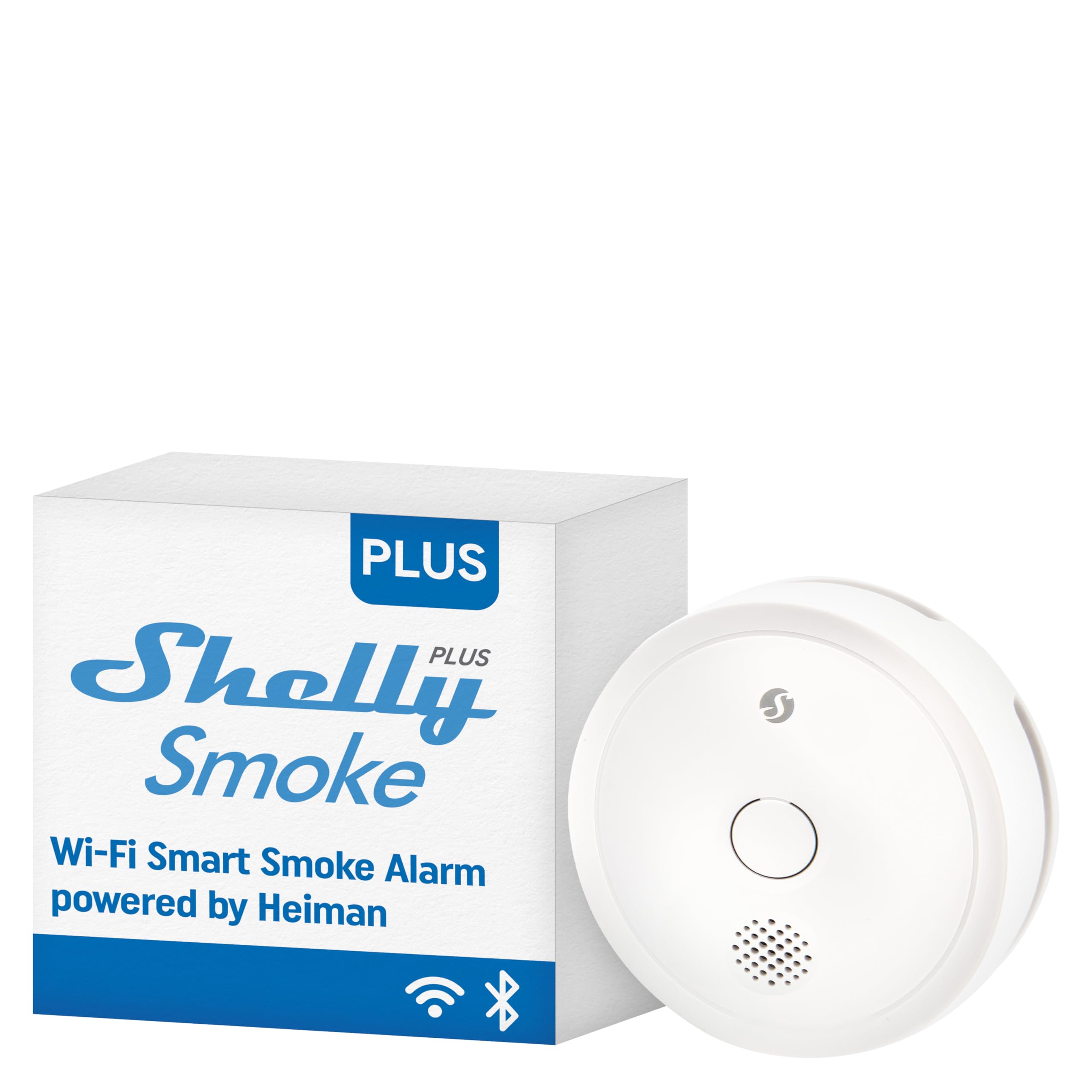 Shelly Plus Smoke | WLAN- und Bluetooth-Rauchmelder | Photoelektrischer Brandmelder mit Batterie | Sofortige App-Benachrichtigung und Hörbarer Alarm | EN 14604 | App-Steuerung