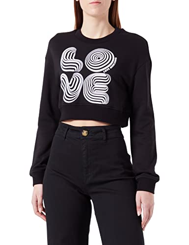 Love Moschino Damen Cropped Fit Long-sleeved Roundneck Sweatshirt, Schwarz, 48 EU