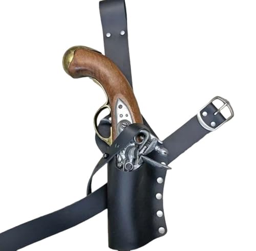 MDFCZXP Universal Pistole Pistole Holster - Renaissance Piraten Gürtel Holster PU Leder Steinschlosshalter Scheide Drop Leg Oberschenkel Harness,Schwarz,20cm