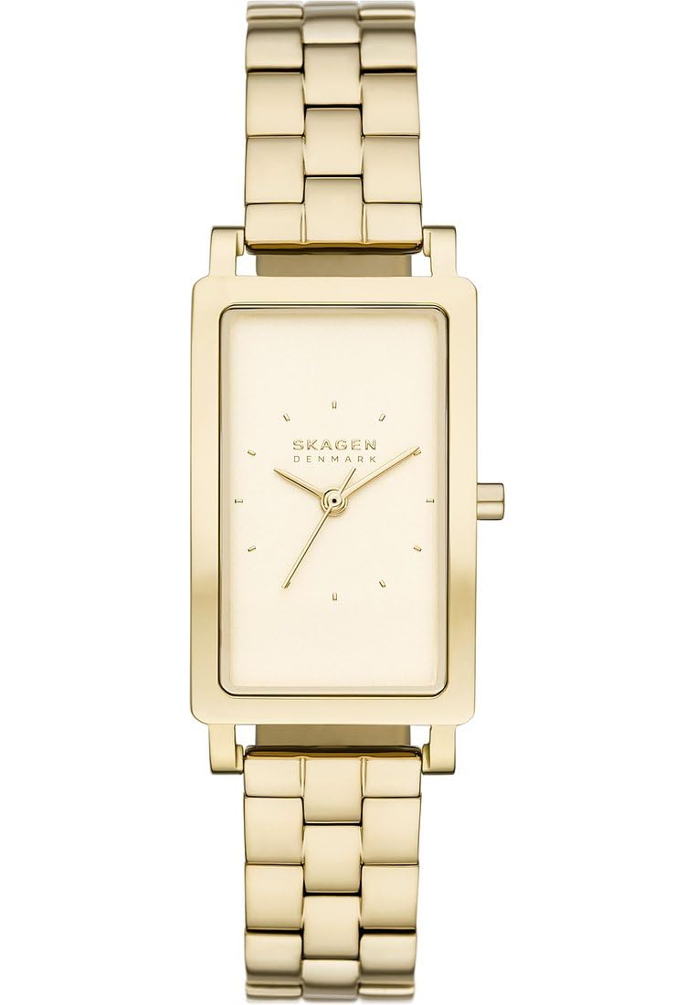 Skagen Hagen Uhr für Damen, Quarzwerk mit Edelstahl- oder Lederarmband, Gold-Ton, 22MM