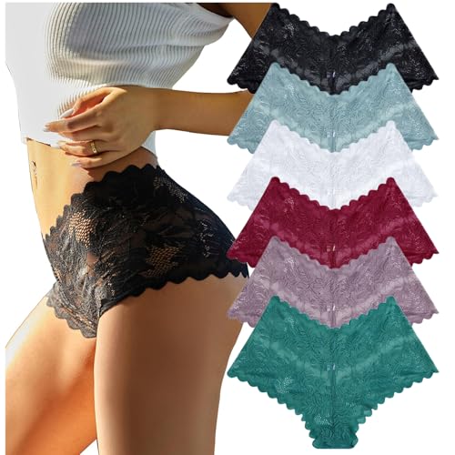 CSHE 6er Pack Unterhosen Damen Spitzen Boxershorts Unterwäsche Frauen Weiche und Bequem Slip Spitze Hipster Panties Dessous Damen Sexy Unterwäsche Mehrpack S-XL