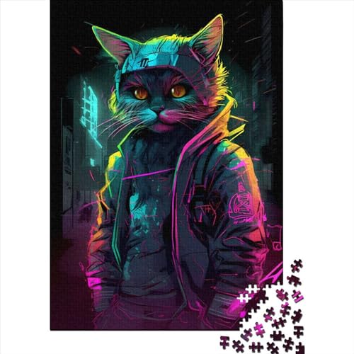 Cat Neon Art Puzzle für Erwachsene und Jugendliche, 1000 Teile, Puzzle für Erwachsene und Jugendliche, ganze Familie, 75 x 50 cm