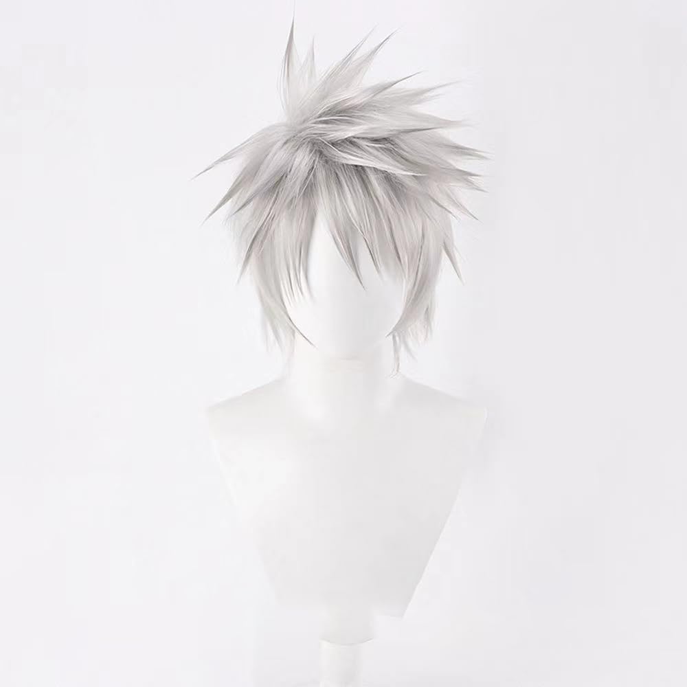 WCCNKK Wig Anime Cosplay Perücke for Hatake Kakashi Cosplay Perücke Silbergraues Kurzes Haar Rollenspiel Perücke, Mit Perückenkappe, Anime-Geschenk, Perfekt Für Halloween-Partys