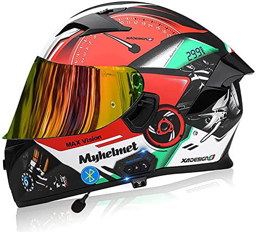 Klapphelm Bluetooth Motorradhelm Integralhelm Für Damen Herren,ECE/DOT Genehmigt Motorrad Integrierter Bluetooth-Helm Motorrad Full Face Helm Rollerhelm Mit Doppelvisier