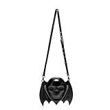 Damen Punk Fledermausflügel Geldbörse Schultertasche Holloween Totenkopf Form Vintage PU Leder Crossbody Tasche Geldbörse mit Kette, Farbreferenzbild: