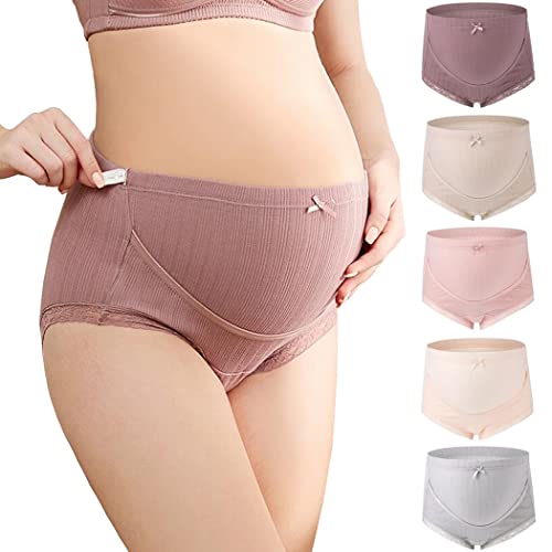 ZESLIV 5 STK Schwangerschaftsslip für Damen Hohe Taille Überbauchslip aus Baumwolle Spitze Schwangerschafts Unterhose Postpartum Unterhosen