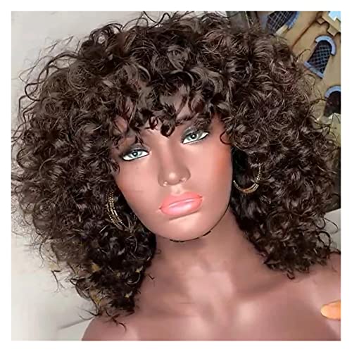 Perücken Rose Curly Fumi Echthaarperücke mit Pony, maschinell hergestellt, tief gewellt, kurzer Bob for schwarze Frauen, Wasser, Jungfrau, brasilianischer Pixie-Schnitt Damenperücke(Size:250%,Color:A1