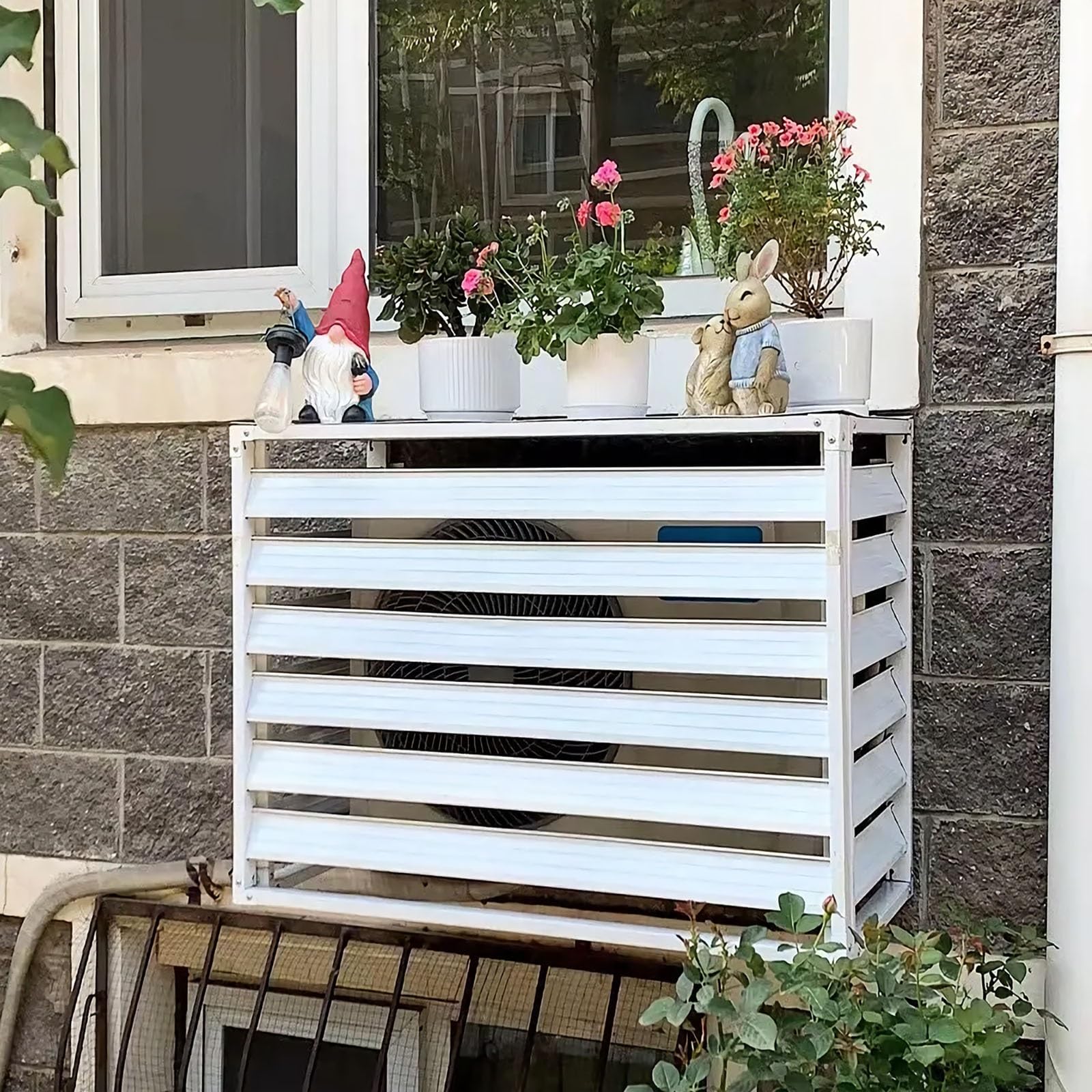 Klimaanlage Abdeckung, Verkleidung Klimaanlage Außengerät aus Zinkstahl, Sonnenschutz Sichtschutz Dekorative für Outdoor Außengeräte Wärmepumpe Klimagerät Garten(White,120 * 70 * 150cm)