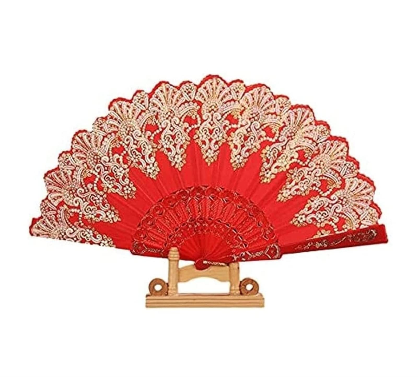 YIHANSS 2 Stück Handfächer Hand-Faltfächer 2 Stück Eleganter chinesischer Hand-Faltfächer mit Blumenspitze für Tanzbälle und Partys Damen-Faltfächer (Farbe: Marineblau)