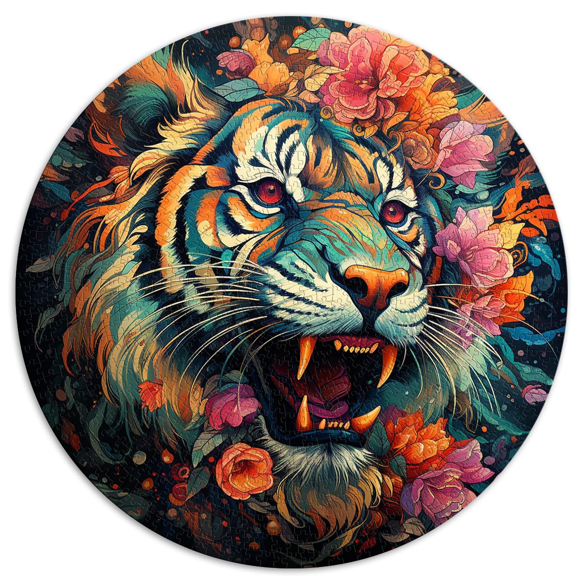 Puzzle für geblümten Tiger, 1000 Teile, Puzzle für Erwachsene, 67,5 x 67,5 cm, pädagogische Herausforderung, schwieriges, schweres Puzzle für Frauen und Männer