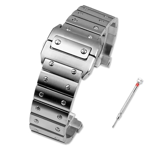 NEYENS Solide Edelstahl Uhrenarmband Für Cartier Santos Serie 100 Herren Armband 23mm Schmetterling Schnalle Uhr Zubehör, 23mm, Achat