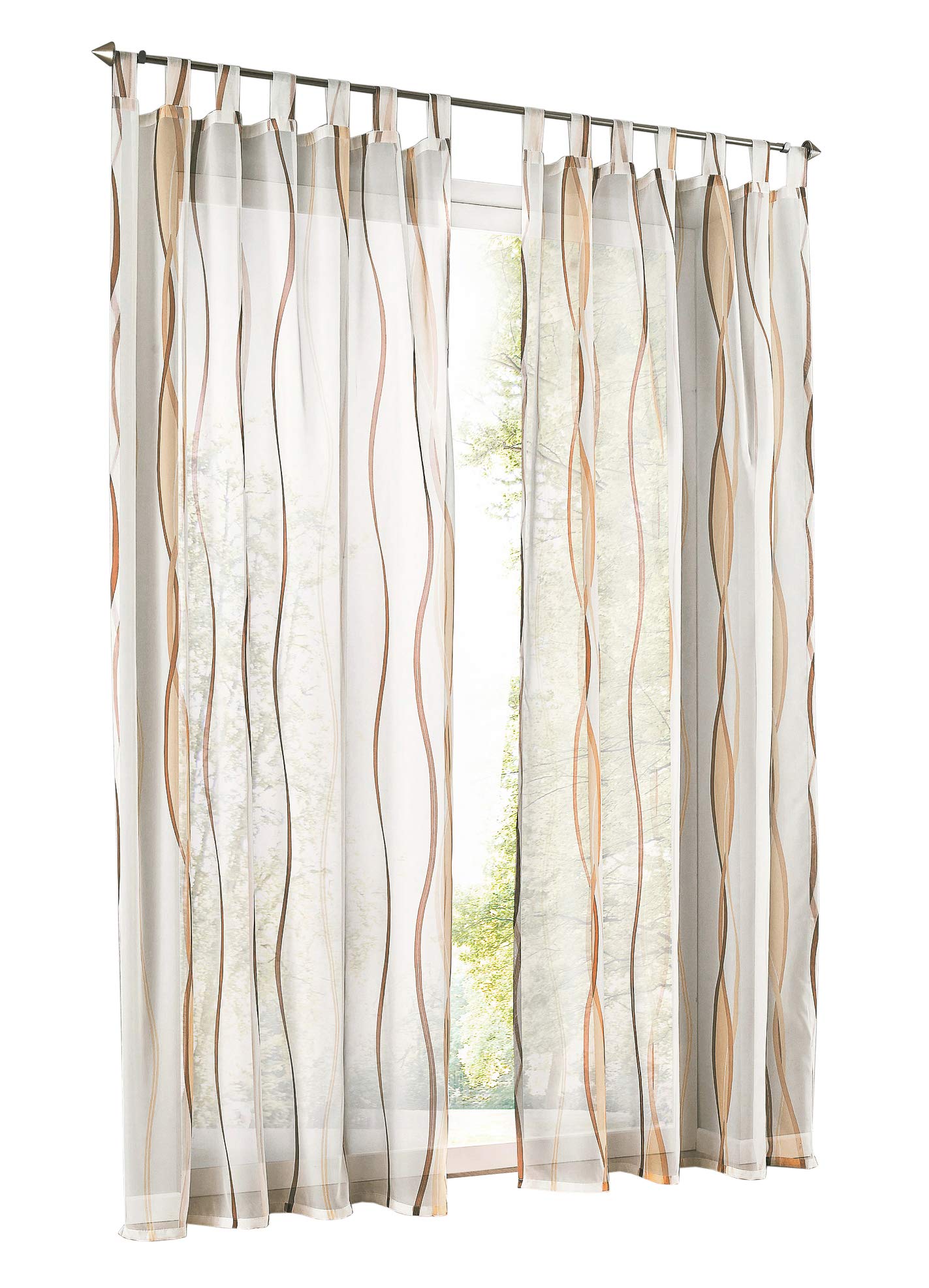 LiYa 1 Stück Gardinen mit Wellen Muster Design Schals Voile Transparent Fenster Vorhang (BxH 140x225cm, Sand mit Schlaufen)