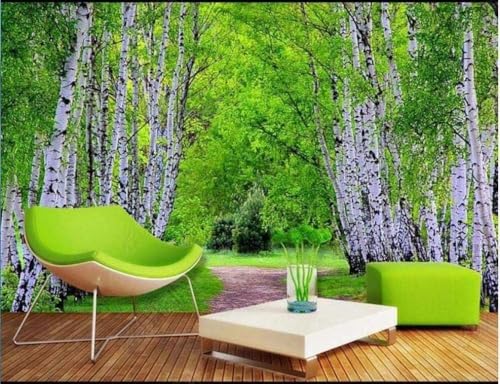 Grüner Wald Allee Birkenbäume Natur Landschaft 3D Tapete Poster Restaurant Schlafzimmer Wohnzimmer Sofa TV Dekorative Wand-150cm×105cm