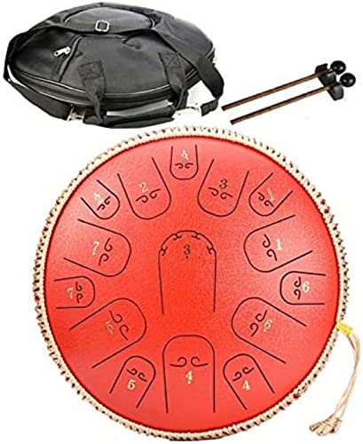 Stahlzungentrommel 14 Zoll, 15 Noten Hang Drum Hand Pan Percussion Instrument, mit Trommel-Tragetasche 2 Trommelstöcken und anderem Zubehör, für Konzert-Geistesheilung, Yoga-Meditation,C