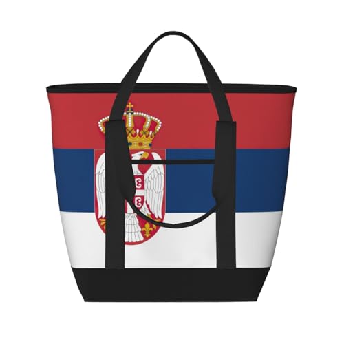 YQxwJL Isolierte Kühltasche mit serbischem Flaggenaufdruck, große Kapazität, Einkaufstasche, Reisetasche, Strand, wiederverwendbare Einkaufstasche für Erwachsene, Schwarz, Einheitsgröße