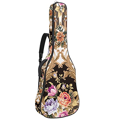 Akustikgitarre Tasche Dicke Polsterung Wasserdicht Dual Verstellbarer Schultergurt Gitarrenkoffer Gig Bag (Antike Blumen)