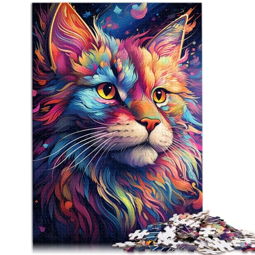 Puzzle-Geschenk, farbenfrohes Katzen-Kunst-Puzzle, 1000 Teile, für Erwachsene, Holzpuzzle, Spaß bei Aktivitäten zu Hause, Geburtstagsgeschenk, Reisegeschenke, 1000 Stück (50 x 75 cm)