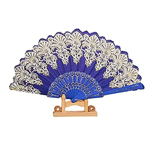 YIHANSS 2 Stück Handfächer Hand-Faltfächer 2 Stück Eleganter chinesischer Hand-Faltfächer mit Blumenspitze für Tanzbälle und Partys Damen-Faltfächer (Farbe: Marineblau)