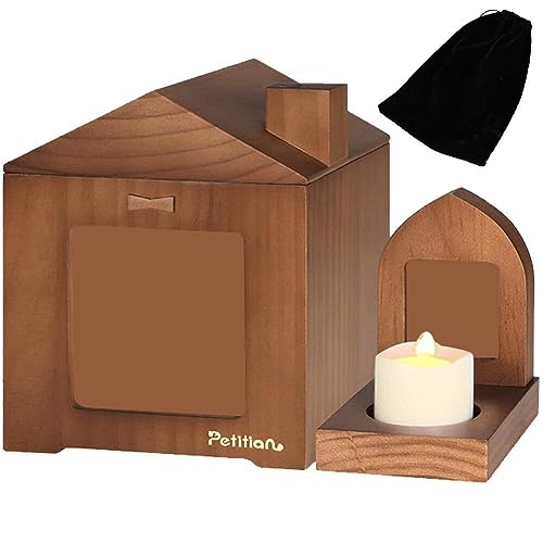 Fituenly Pet Memorial Urne Für Asche, Nature Holzkatze Oder Hunde Gedächtnisbox, Haustierfeind Mit Fotorahmen Und Kerzenhalter, Pet Memorial Keepsake Remembrance Geschenke