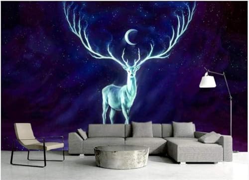 Mond Blaue Sterne Elche 3D Tapete Poster Restaurant Schlafzimmer Wohnzimmer Sofa TV Dekorative Wand-250cm×170cm