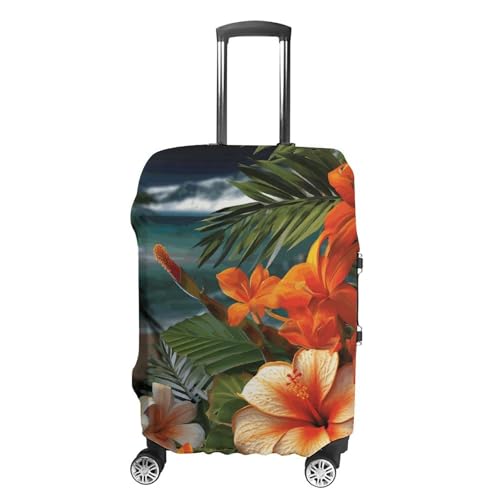 CSGJMYGS Reisegepäckabdeckung, elastisch, waschbar, modisch, kratzfest, tropische Blumen und Dekorationen, Koffer-Schutz, passend für 45,7 - 81,3 cm Gepäck, Style-3, L