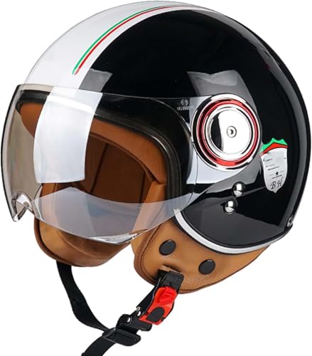 Retro-Halbjet-Helm Mit Offenem Gesicht,Rollerhelm,DOT/ECE-Zugelassener Motorrad-Schalenhelm Mit Visier,Offenes Gesicht, Klassischer Vintage-Jet-Motorradhelm Für Männer Und Frauen H,M54-56cm