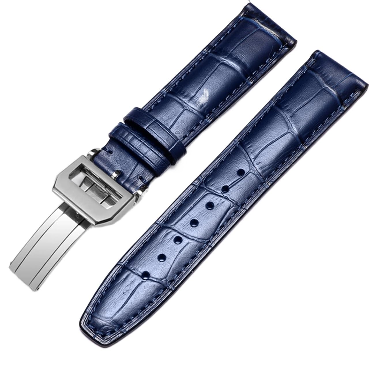 SCRUBY Beobachten Sie Armband für IWC Pilot Watches Portofino Portugieser Männer Strap Watch Accessorie Real Leder Uhren Band Uhrengürtelkette(Blue-Silver Clasp2,22mm)