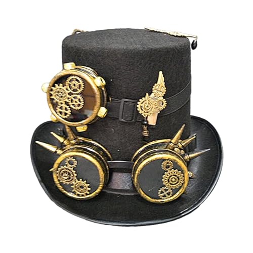 MEELYHOME Steampunk-Hut mit abnehmbarer Brille und Brosche, Halloween-Metallausrüstung, Dekor-Hut, Gothic, Cosplay, Magierhut, Jazz-Hut, Steampunk-Hut, Damen und Herren