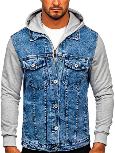 BOLF Herren Jeansjacke Übergangsjacke Trucker Jacke Sherpa Denim Jacke Warm Gefüttert Jeans Denim Vintage Classic Street Style HY1017 Blau M [4D4]