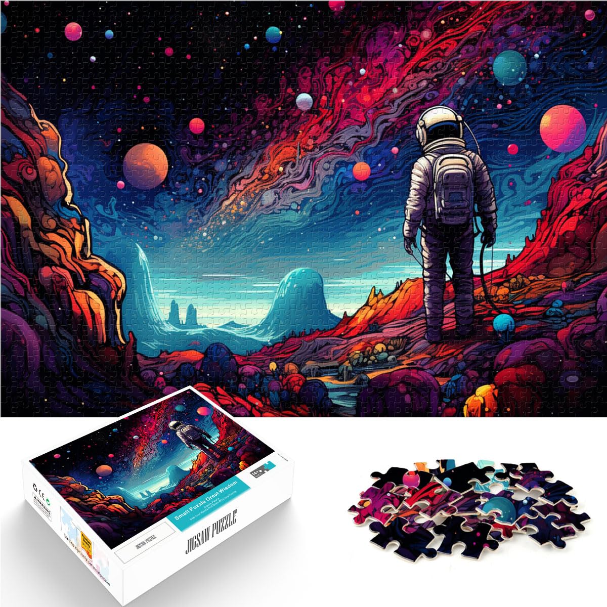 Puzzles Geschenke Spielzeug Astronaut Steht auf bunter Galaxie für Erwachsene 1000-teiliges Puzzle Lernspiele Holzpuzzle Lernspielzeug 1000 Teile (50x75cm)