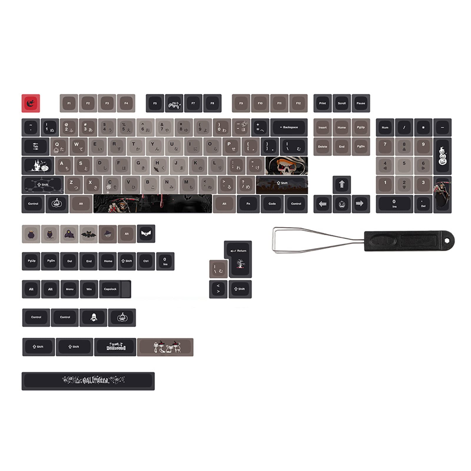 DYE SUB PBT-Tastenkappen, 137 Tasten, XDA-Profil, personalisierbar, japanische/englische Halloween-Tastenkappe für mechanische Tastatur, 137 Tastenkappen, 137 Tasten, Halloween, blau-weiß,